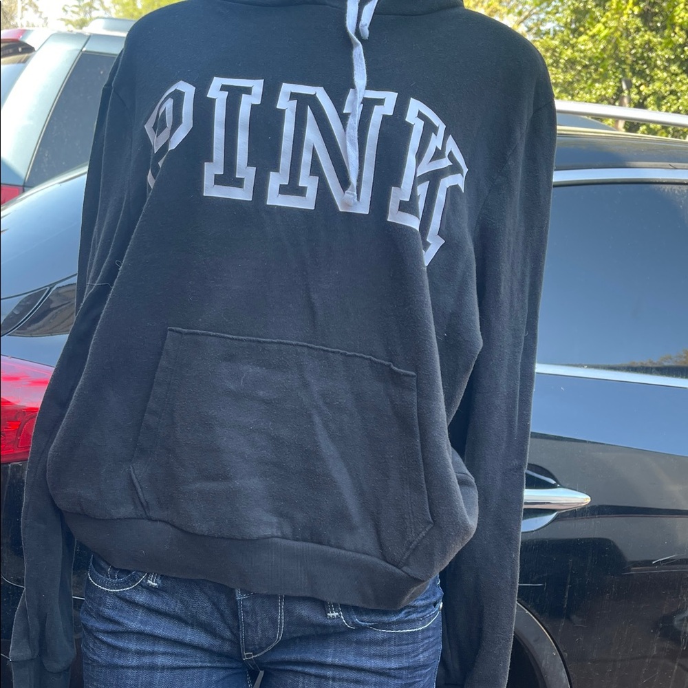 PINK Black Logo Hoodie